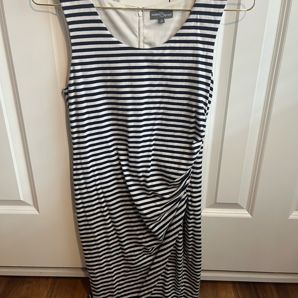 Market & Spruce Navy and White Striped Midi Dress